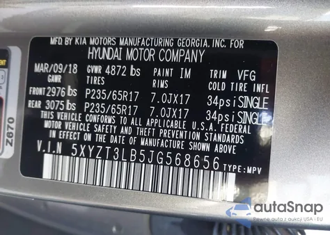 2018 Hyundai Santa Fe Sport 2.4L из США, поврежденный, VIN 5XYZT3LB5JG568656